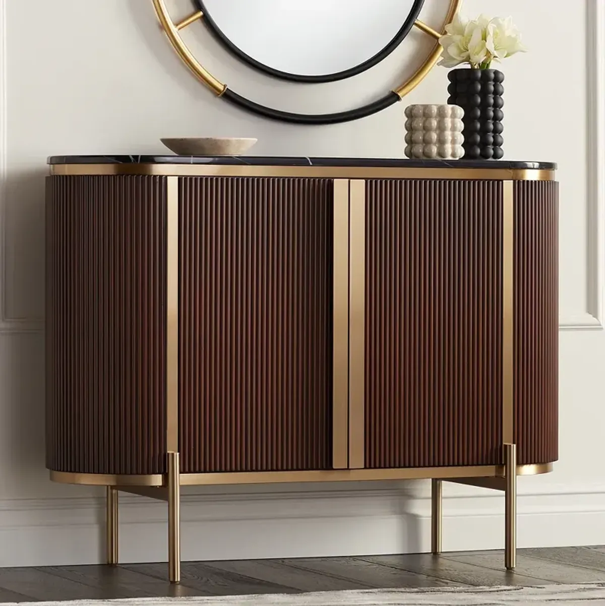 55 Downing Street Ludwig 47 1/4" Brown and Black Marble Accent Chest