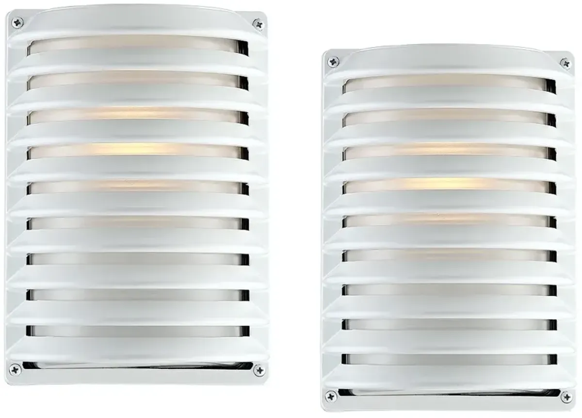 John Timberland White Grid 10" High Outdoor Wall Light Set of 2