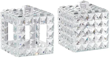 Katrina Faceted Clear Crystal Jewelry Boxes Set of 2