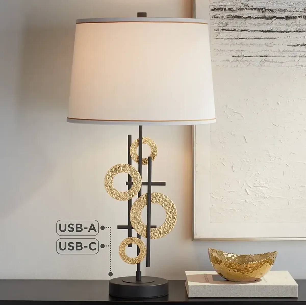 Possini Euro Denbrough  30" Geometric Sculpture Dual USB Table Lamp