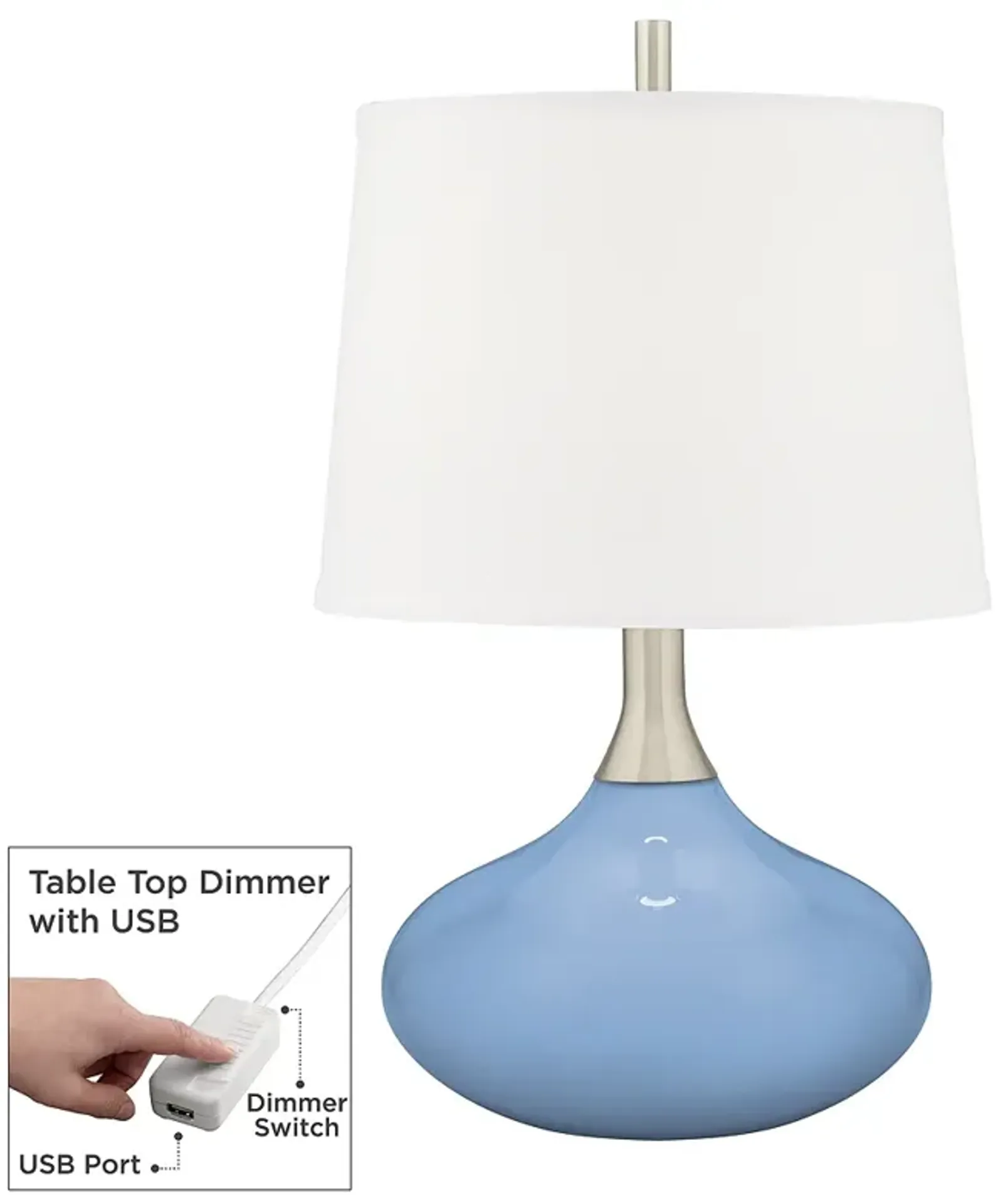 Color Plus Felix 24" Modern Placid Blue Table Lamp with USB Dimmer