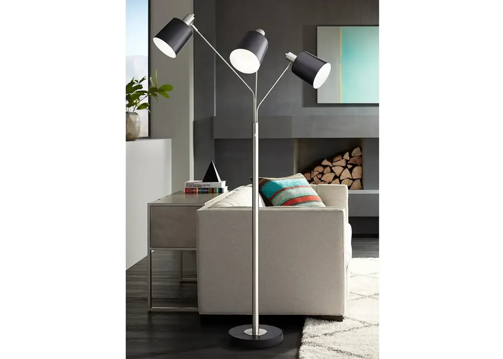 Pacific Coast Lighting 72" Nickel and Black 3-Light Modern Floor Lamp