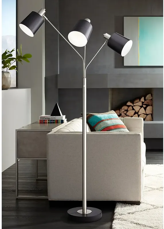 Pacific Coast Lighting 72" Nickel and Black 3-Light Modern Floor Lamp