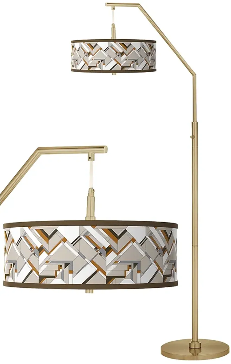 Craftsman Mosaic Giclee Warm Gold Arc Floor Lamp