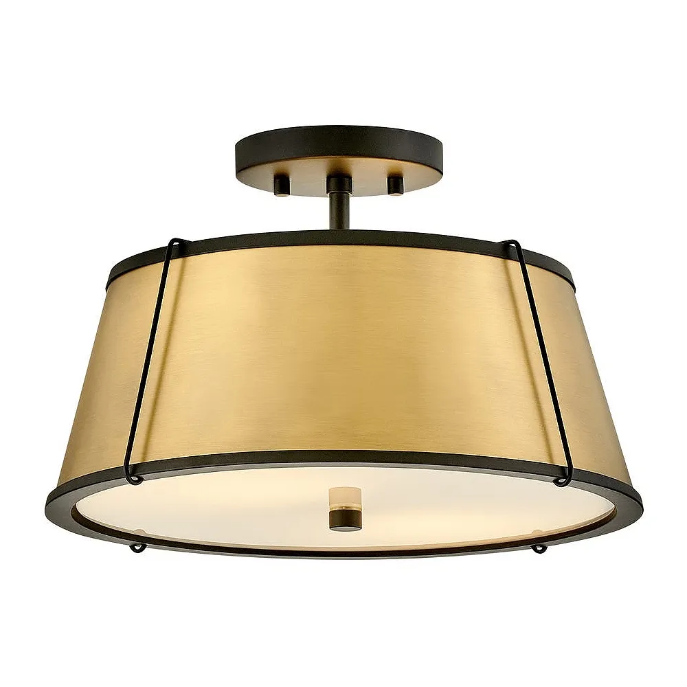 Hinkley Clarke 15" Wide Black Brass Metal Ceiling Light