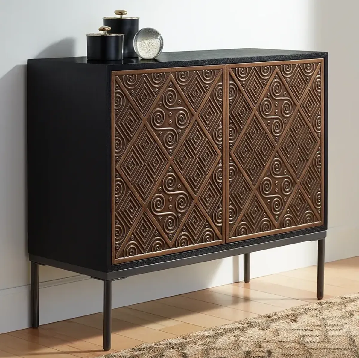 55 Downing Street Vinnie 40" Wide Black and Brown 2-Door Accent Chest