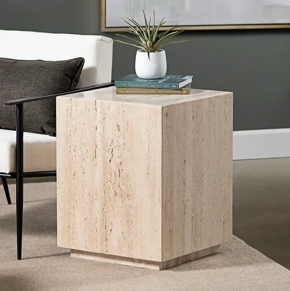 Palermo 18" Wide Cream Travertine Square End Table