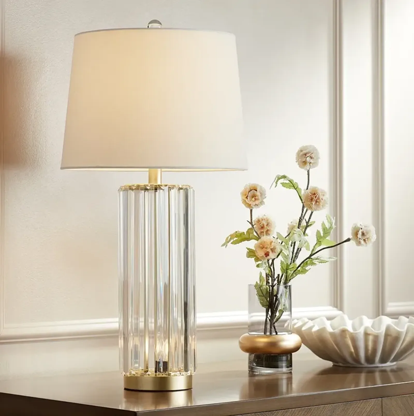 Regency Hill Rivera 27 3/4" Gold Glass Rod Table Lamp with Night Light