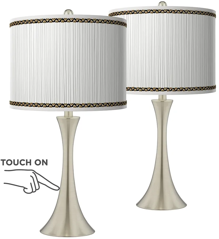 Faux Pleated Giclee Print Shades with Touch Table Lamps Set of 2