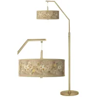 Floral Spray Giclee Warm Gold Arc Floor Lamp