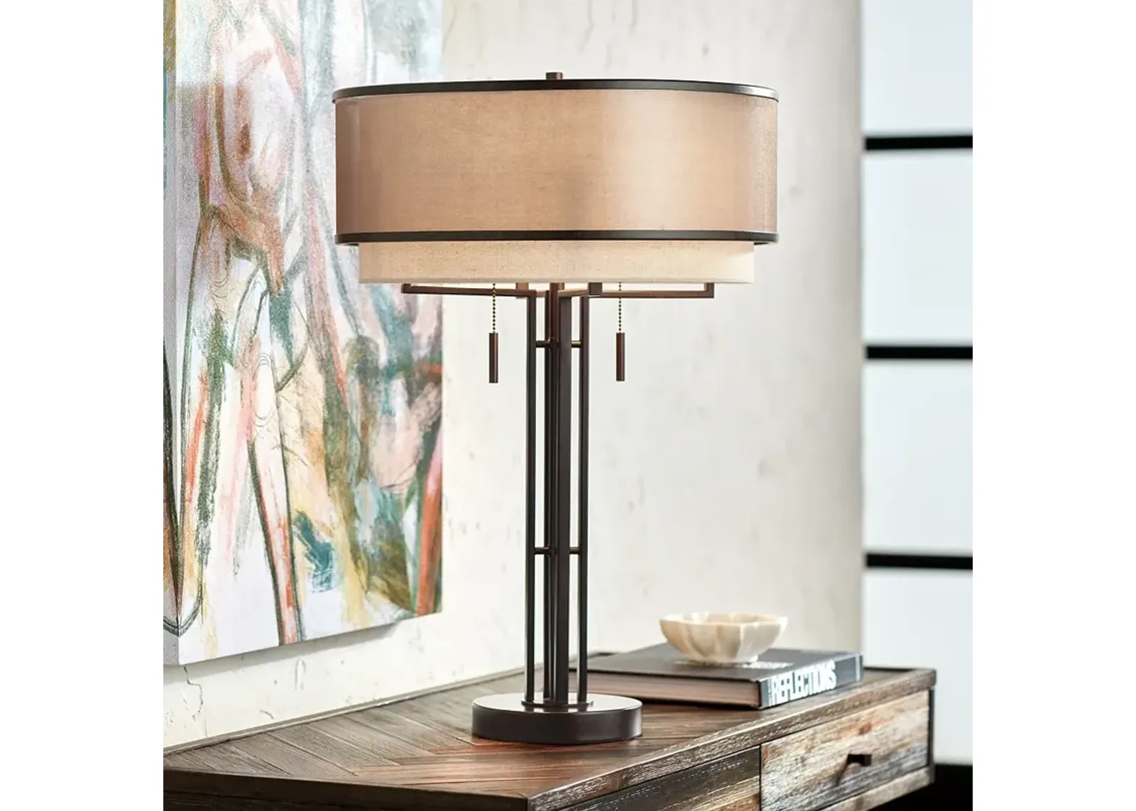 Franklin Iron Andes 27 1/2" Double Shade Bronze Industrial Table Lamp