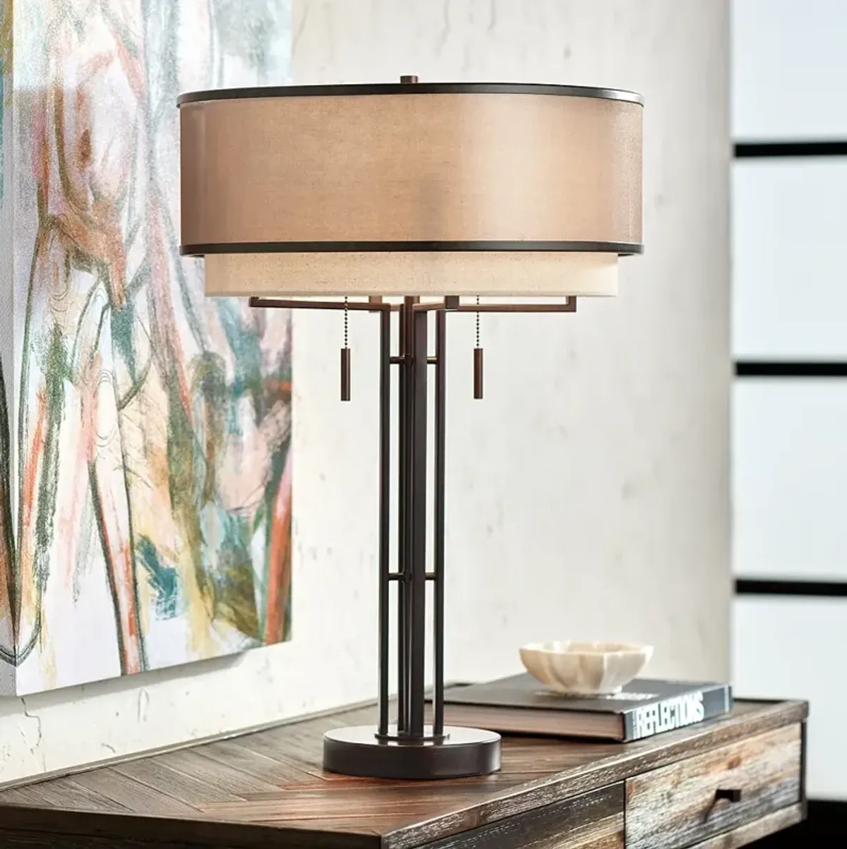 Franklin Iron Andes 27 1/2" Double Shade Bronze Industrial Table Lamp