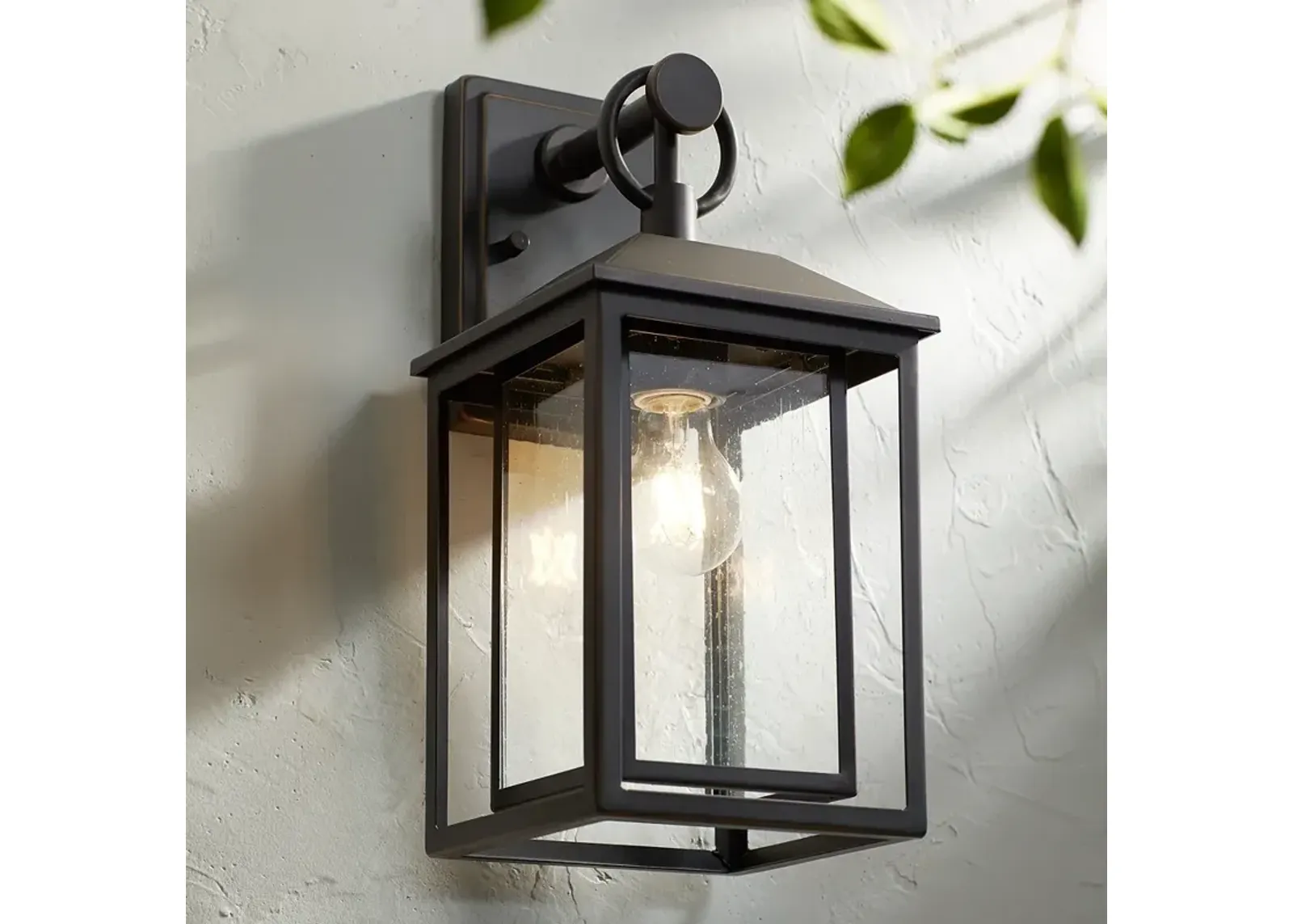 Califa 15 1/4" High Bronze Textured Glass Outdoor Lantern Wall Light