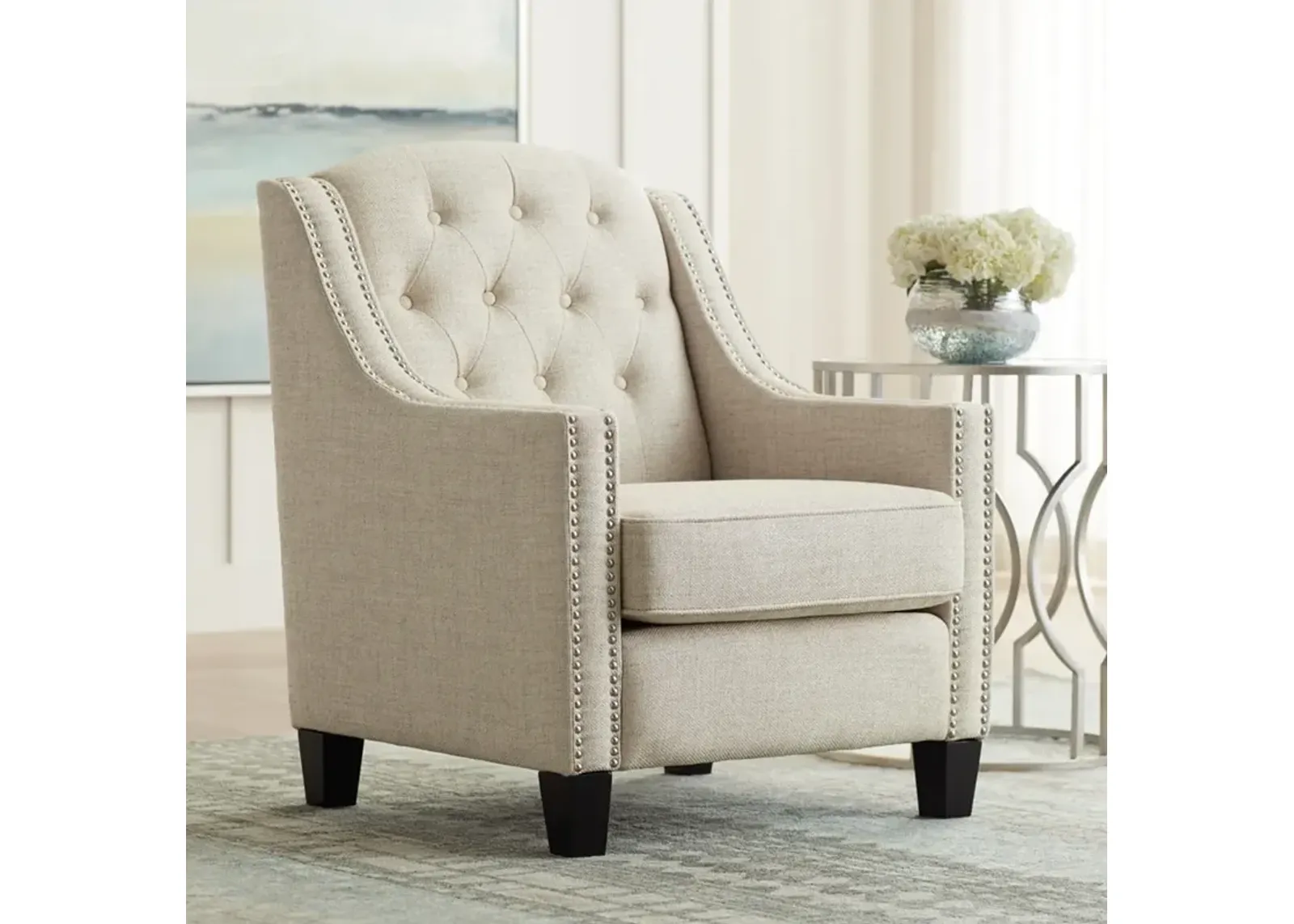 Tivoli Ivory Linen Tufted Armchair