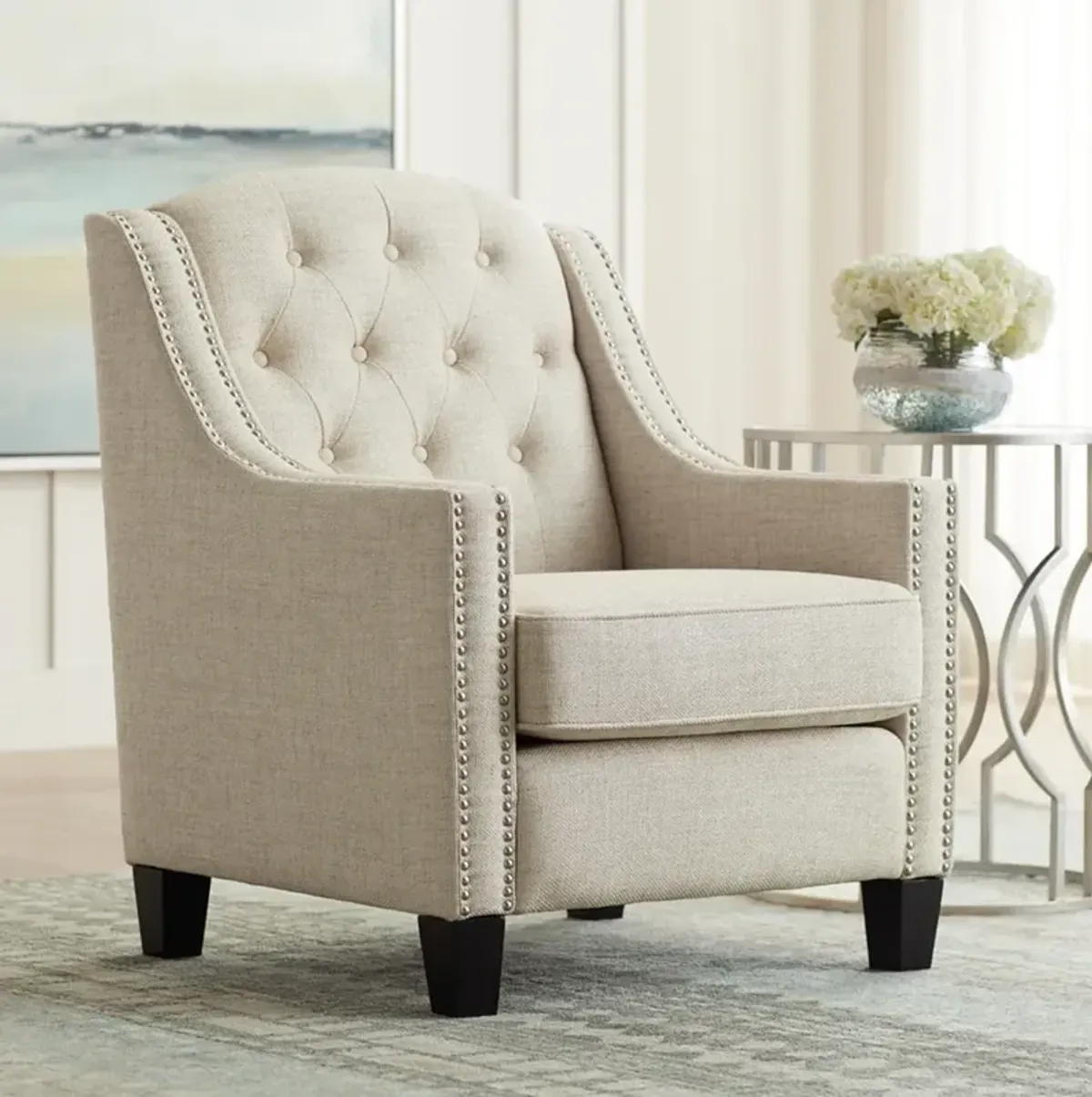 Tivoli Ivory Linen Tufted Armchair