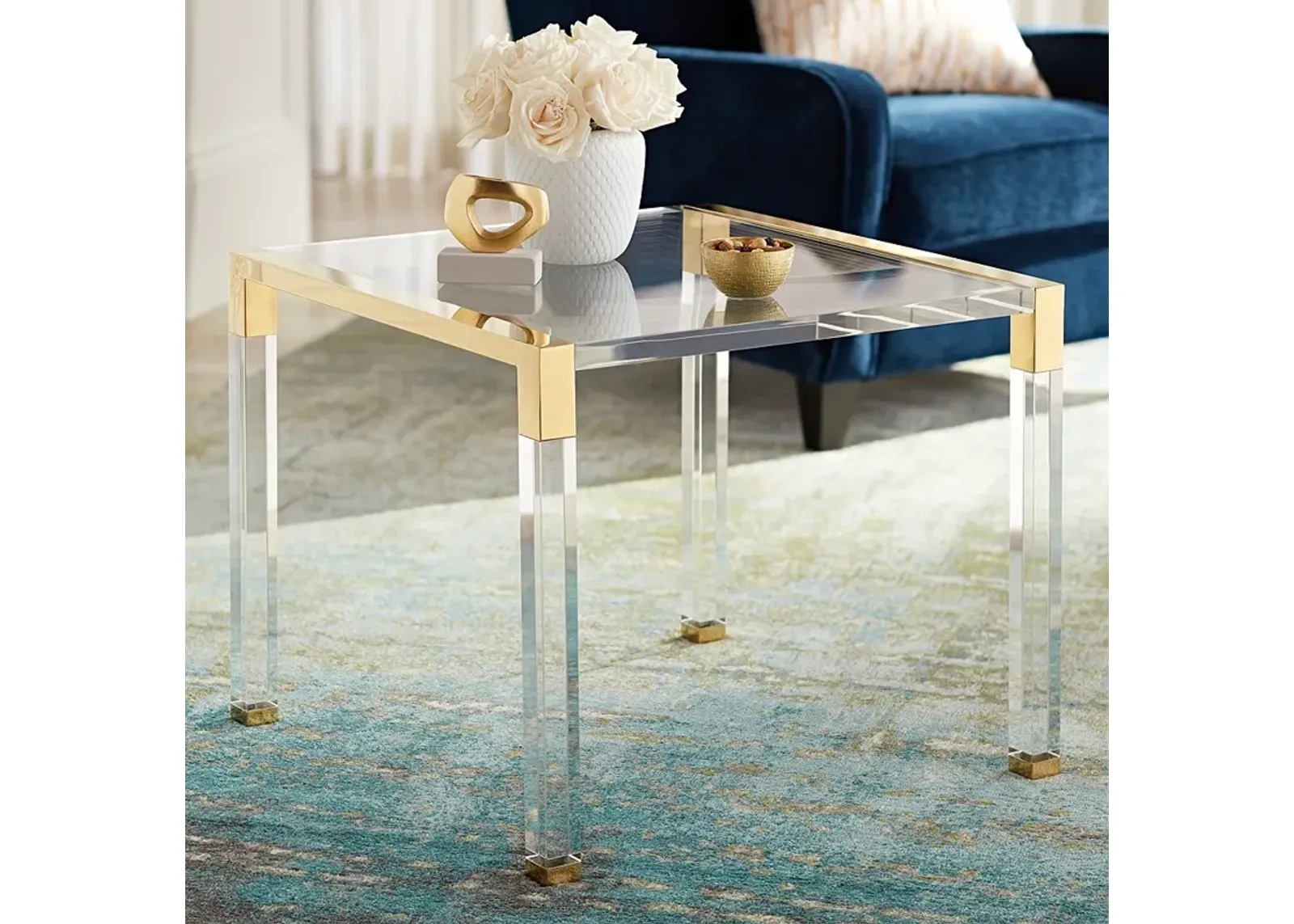 Hanna 23 1/2" Wide Gold and Clear Acrylic Side Table