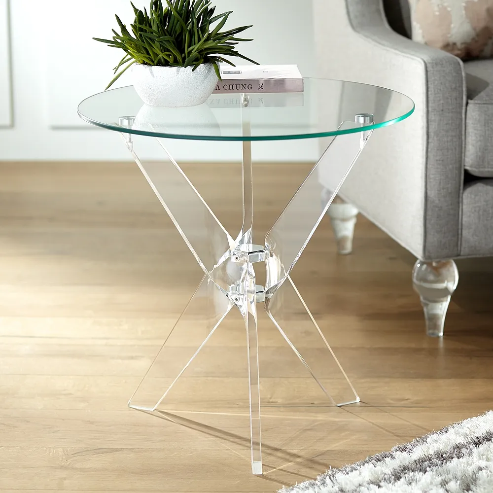 Cindy 22” Wide Acrylic and Glass Round Accent Table