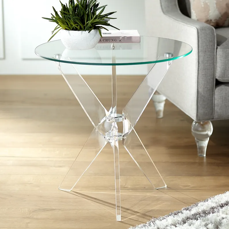 Cindy 22" Wide Acrylic and Glass Round Accent Table