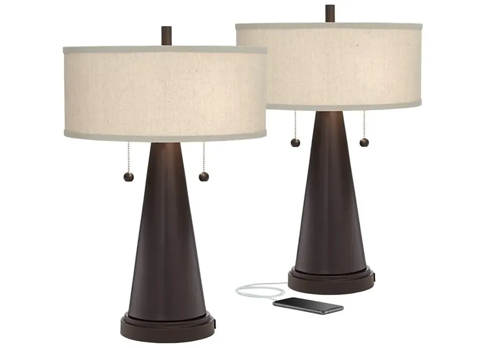 Franklin Iron Works Craig 23" Bronze USB Table Lamps Set of 2