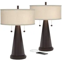 Franklin Iron Works Craig Bronze Metal Pull Chain USB Table Lamps Set of 2
