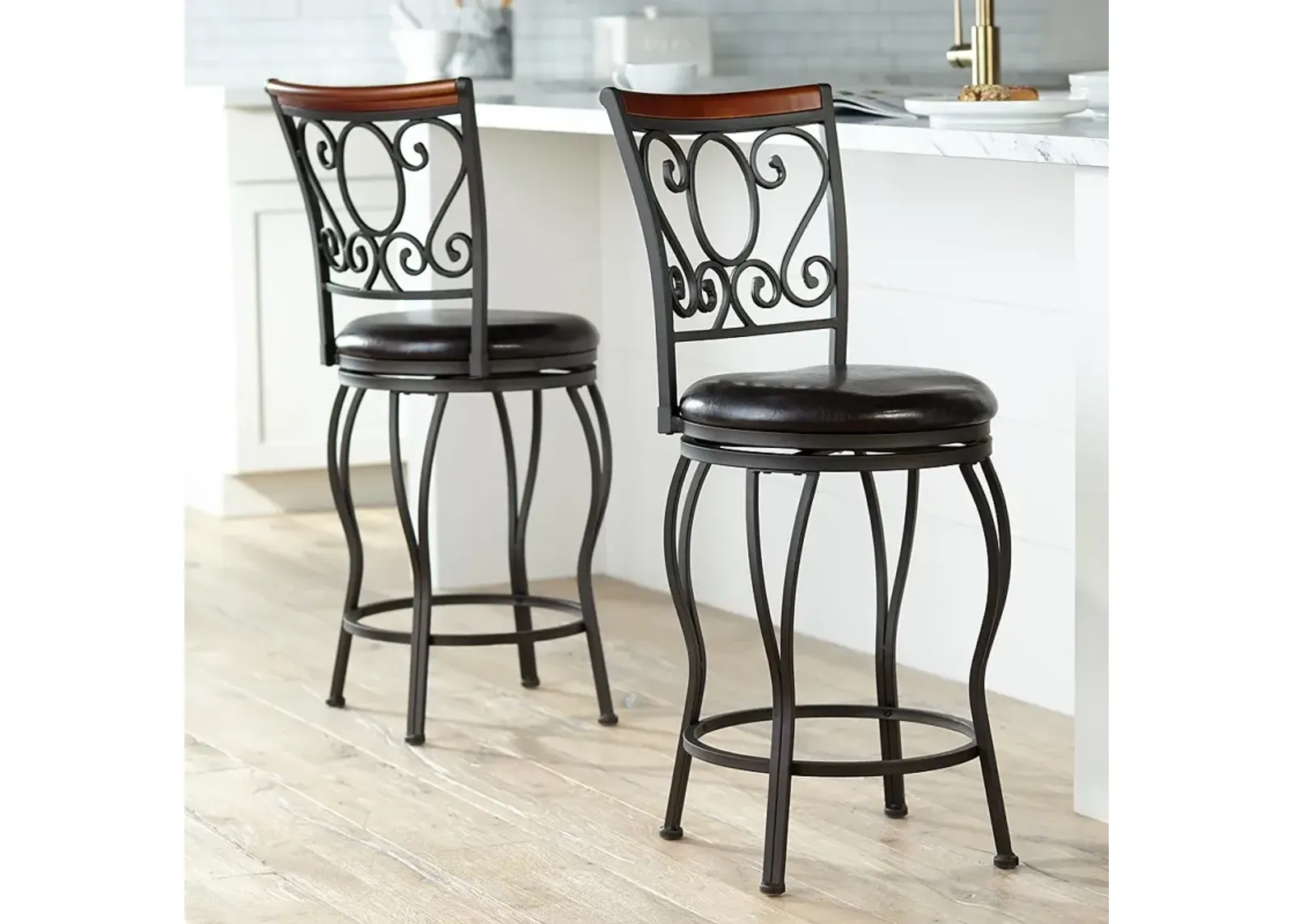 Alberta 24" High Traditional Style Swivel Counter Stools Set of 2