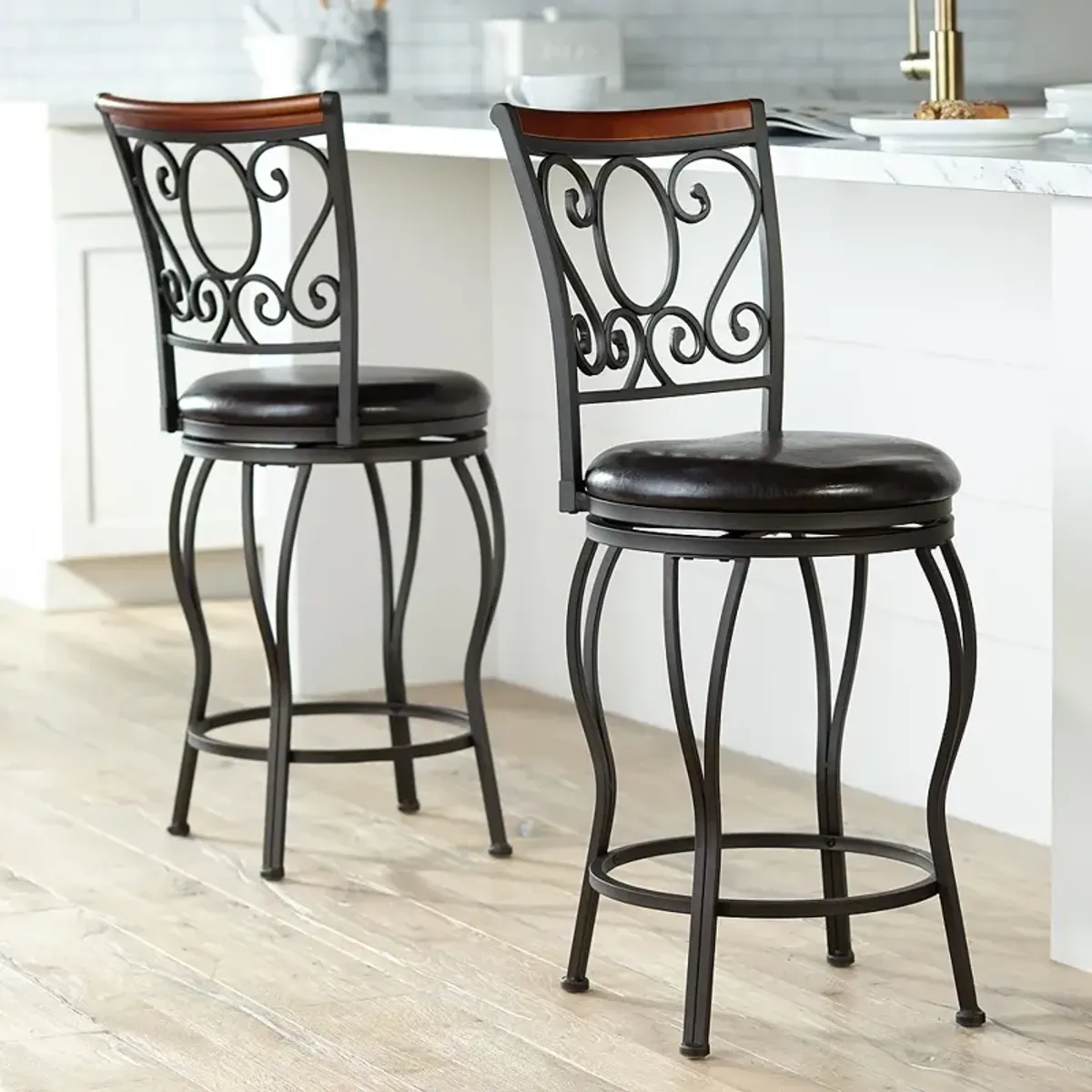 Trevi 24" High Traditional Style Swivel Counter Stools Set of 2