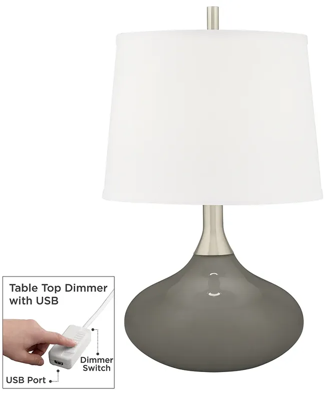 Color Plus Felix 24" Guantlet Gray Modern Table Lamp with USB Dimmer