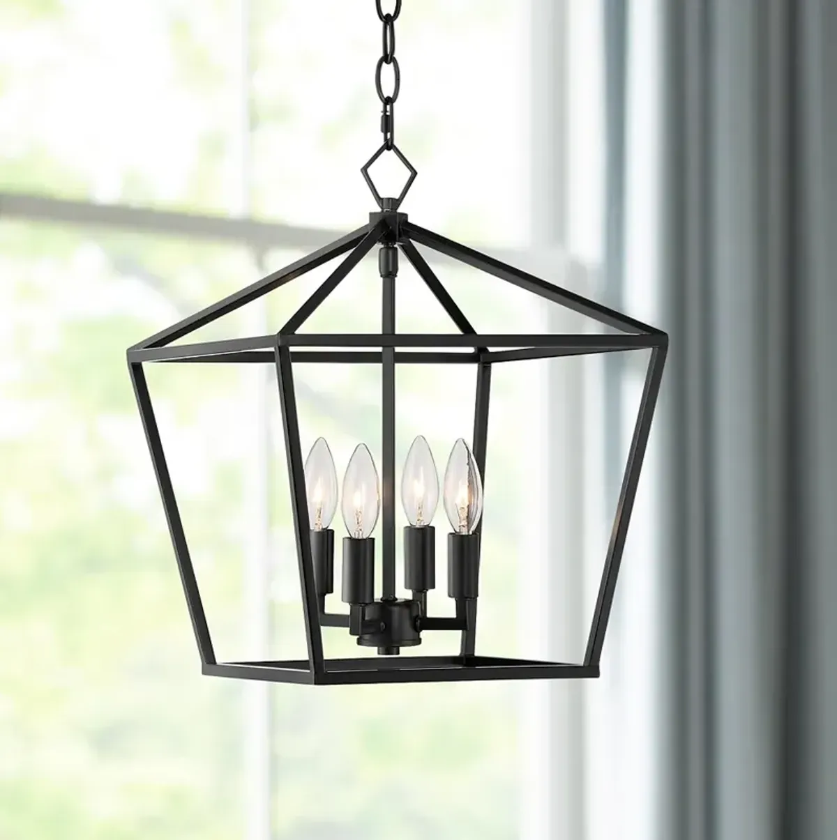 Franklin Iron Queluz 13" Wide Black 4-Light Entry Pendant Light