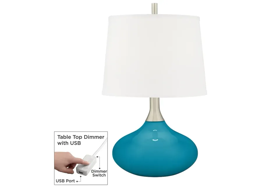 Color Plus Felix 24" High Caribbean Sea Blue Lamp with USB Dimmer