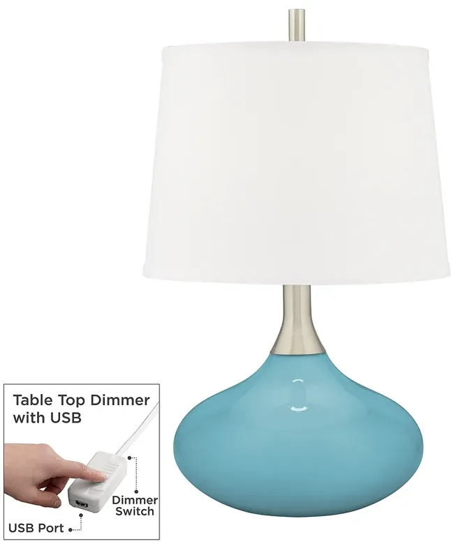 Color Plus Felix 24" Nautilus Blue Modern Table Lamp with USB Dimmer