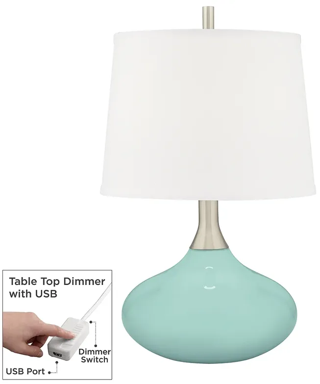 Color Plus 24" Felix Cay Blue Modern Table Lamp with USB Dimmer