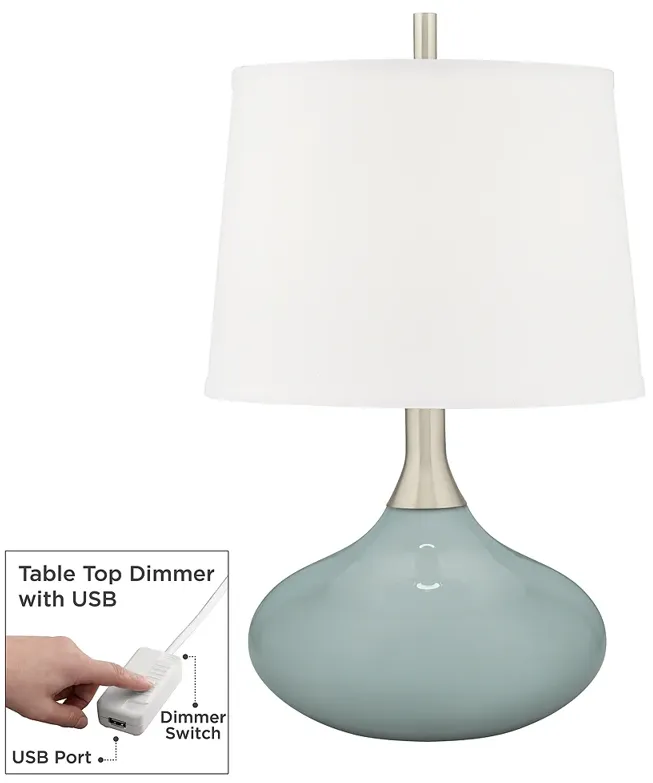 Color Plus Felix 24" Aqua-Sphere Blue Table Lamp with USB Dimmer