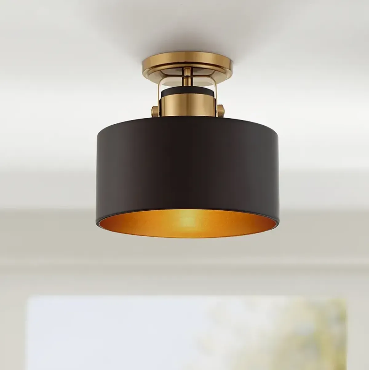 Possini Euro Courtney 10" Modern Soft Gold Matte Black Ceiling Light