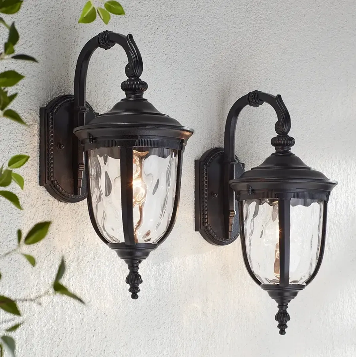 Bellagio 16 1/2" High Black Downbridge Outdoor Wall Light Set of 2