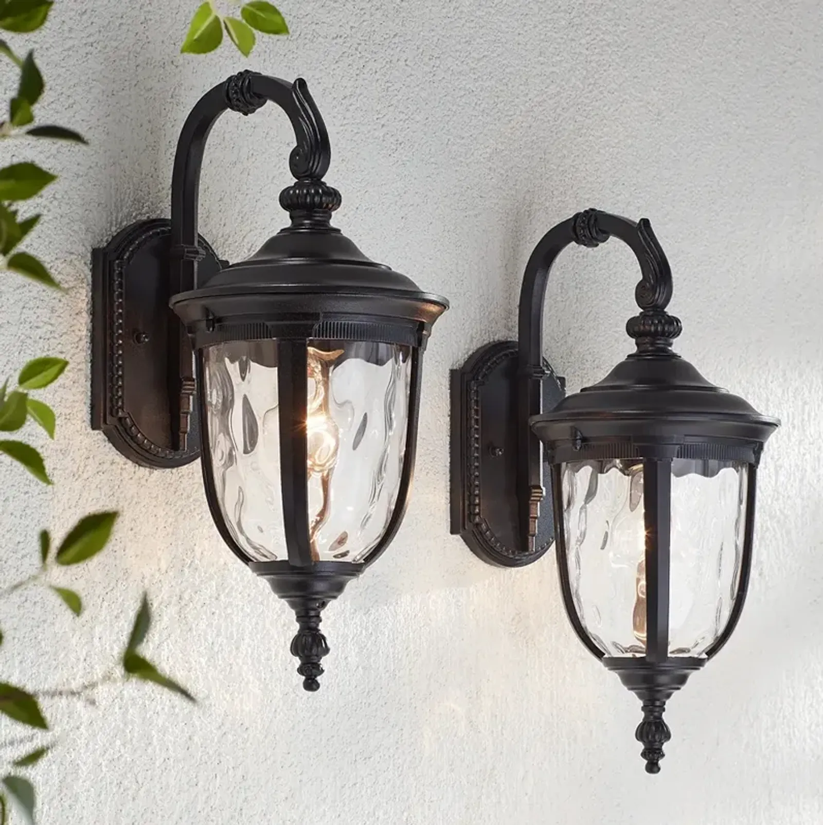 Bellagio 16 1/2" High Black Downbridge Outdoor Wall Light Set of 2