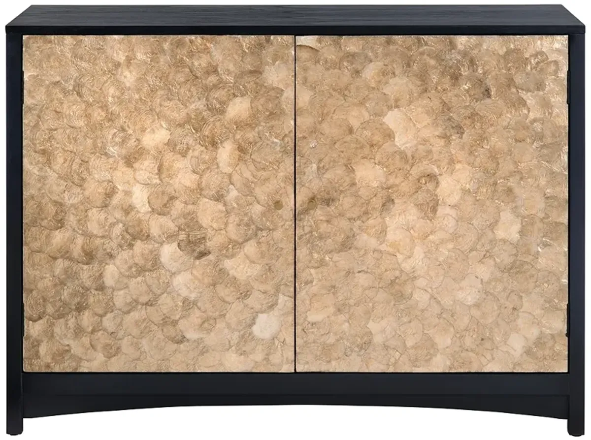 Cayman 44" Wide Stained Black and Capiz Shell 2-Door Cabinet