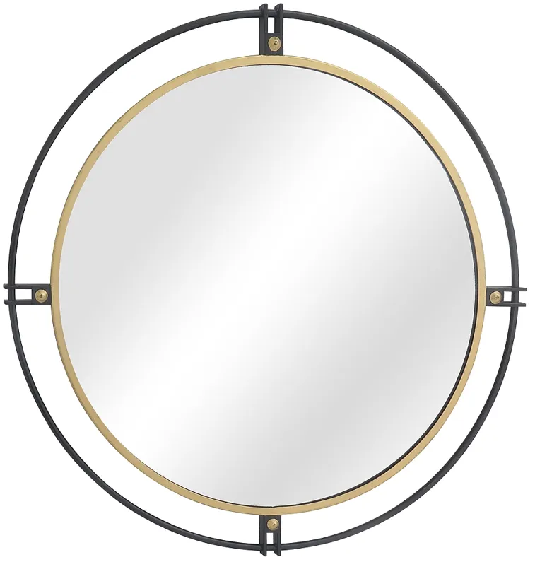 Fallon Black and Gold Metal 28 1/2" Round Wall Mirror