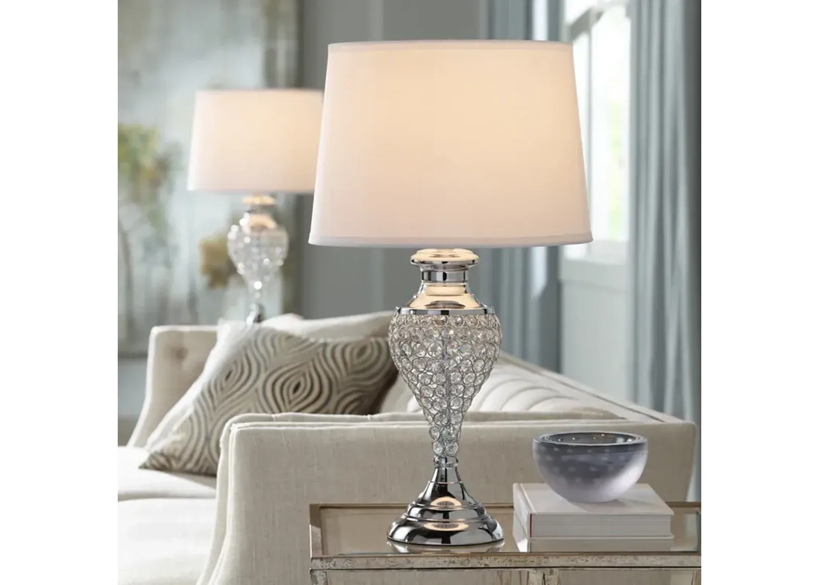 Pacific Coast Lighting Glitz and Glam Chrome Crystal Table Lamps Set of 2