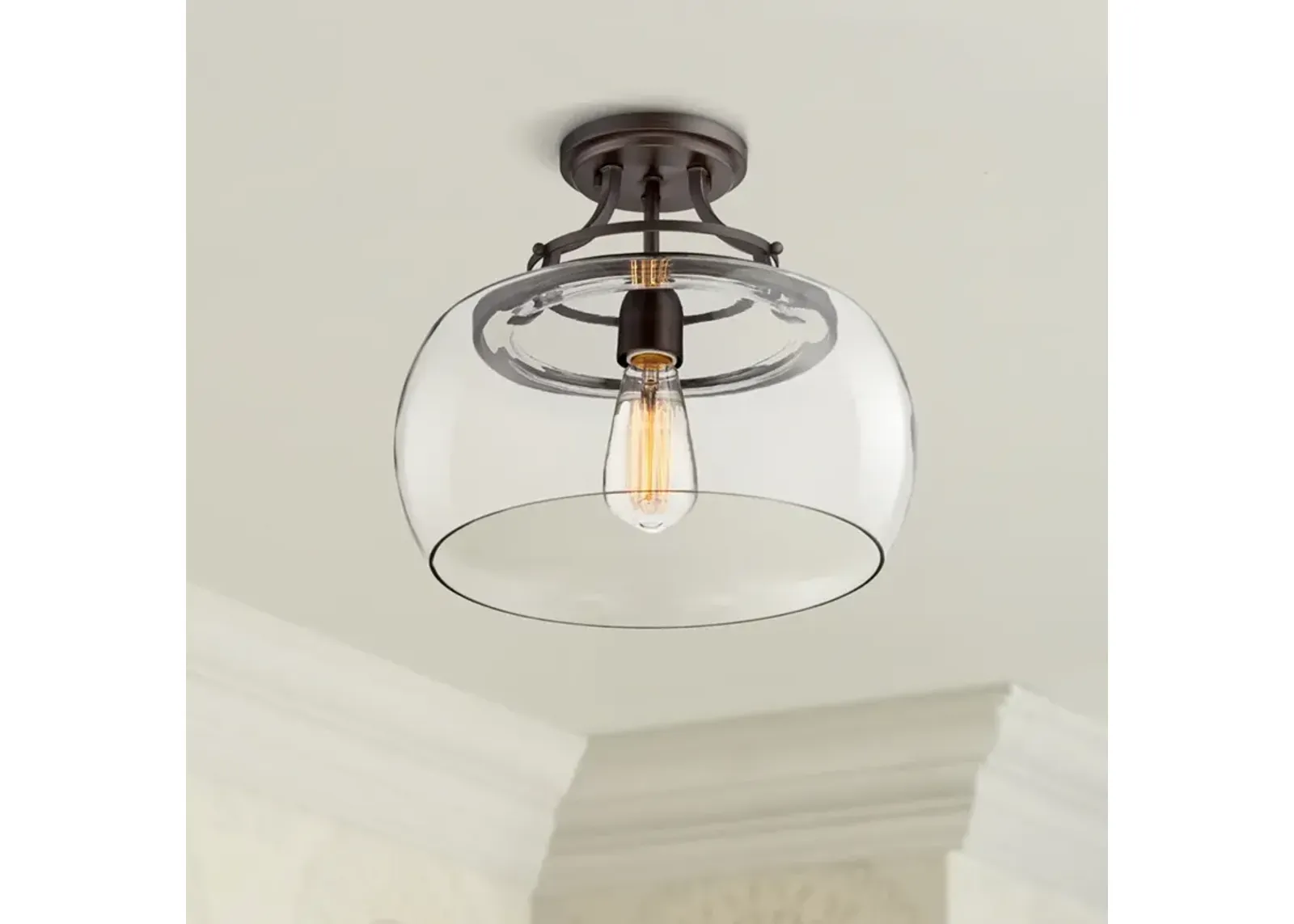 Franklin Iron Charleston 13 1/2" Bronze Clear Glass LED Ceiling Light