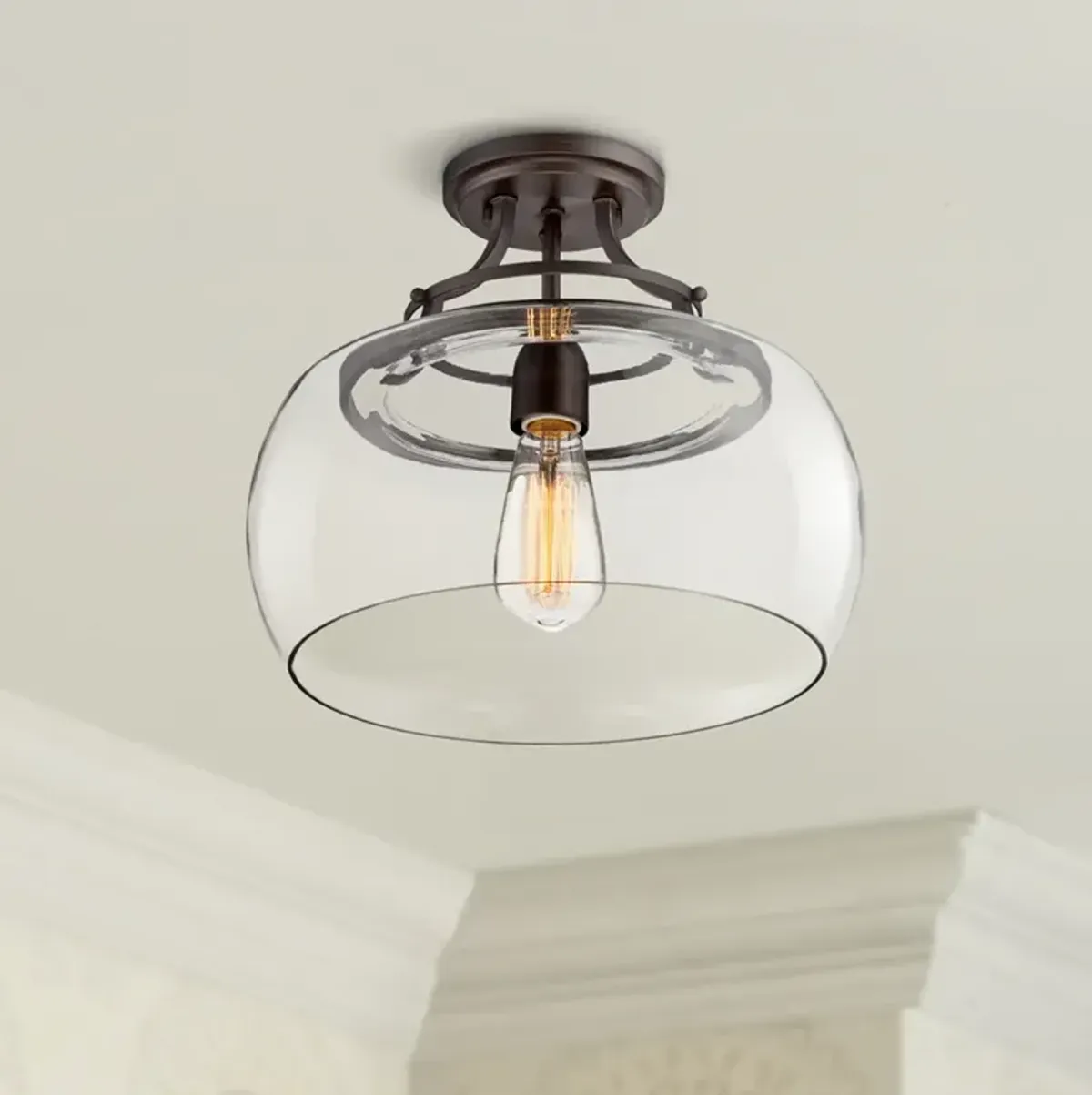 Franklin Iron Charleston 13 1/2" Bronze Clear Glass LED Ceiling Light