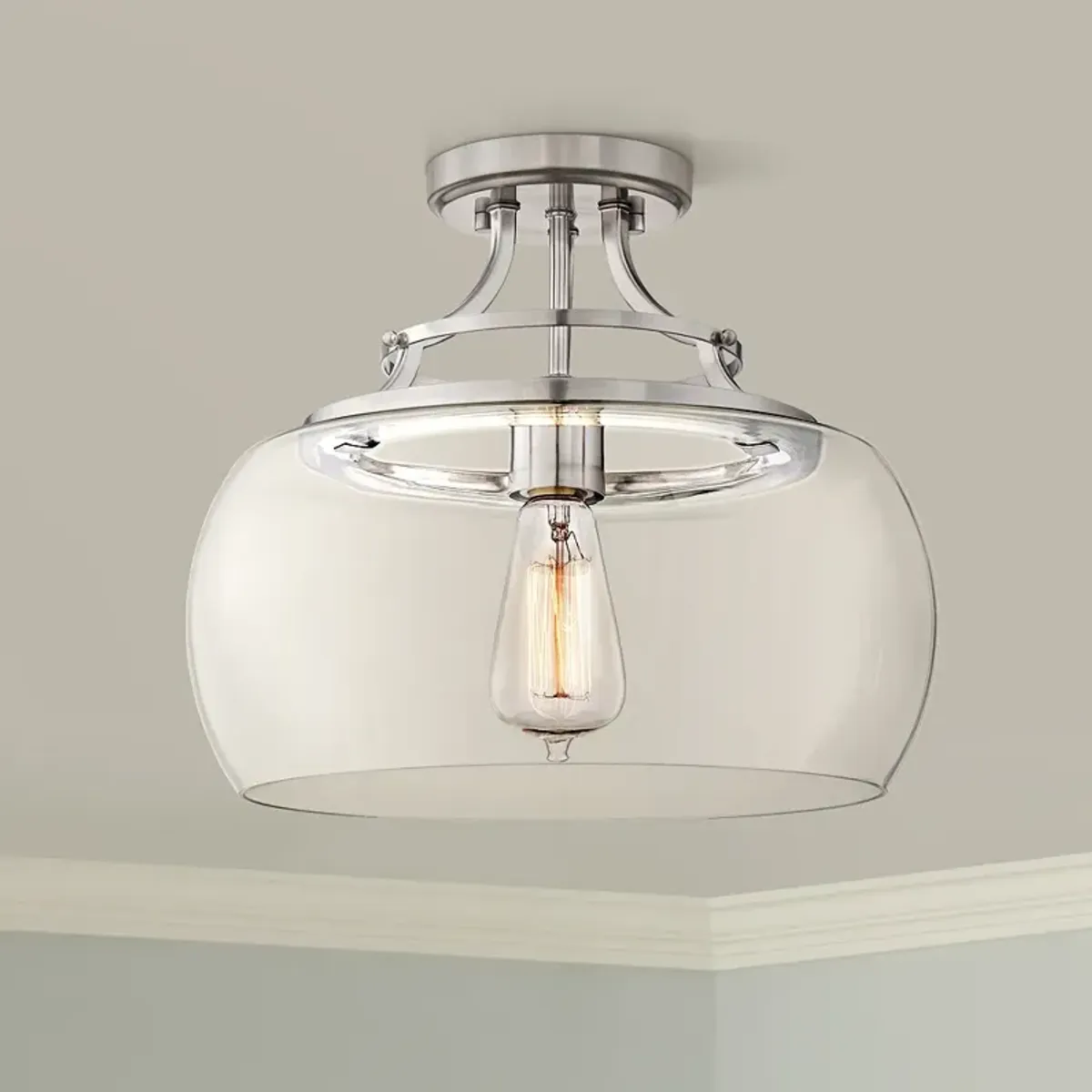 Franklin Iron Charleston 13 1/2" Wide Brushed Nickel LED Ceiling Light