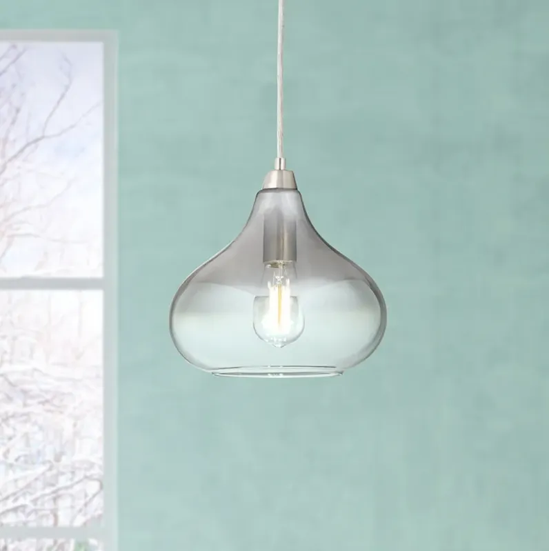 Possini Euro Eun 9 1/2" Wide Brushed Nickel and Glass LED Mini Pendant