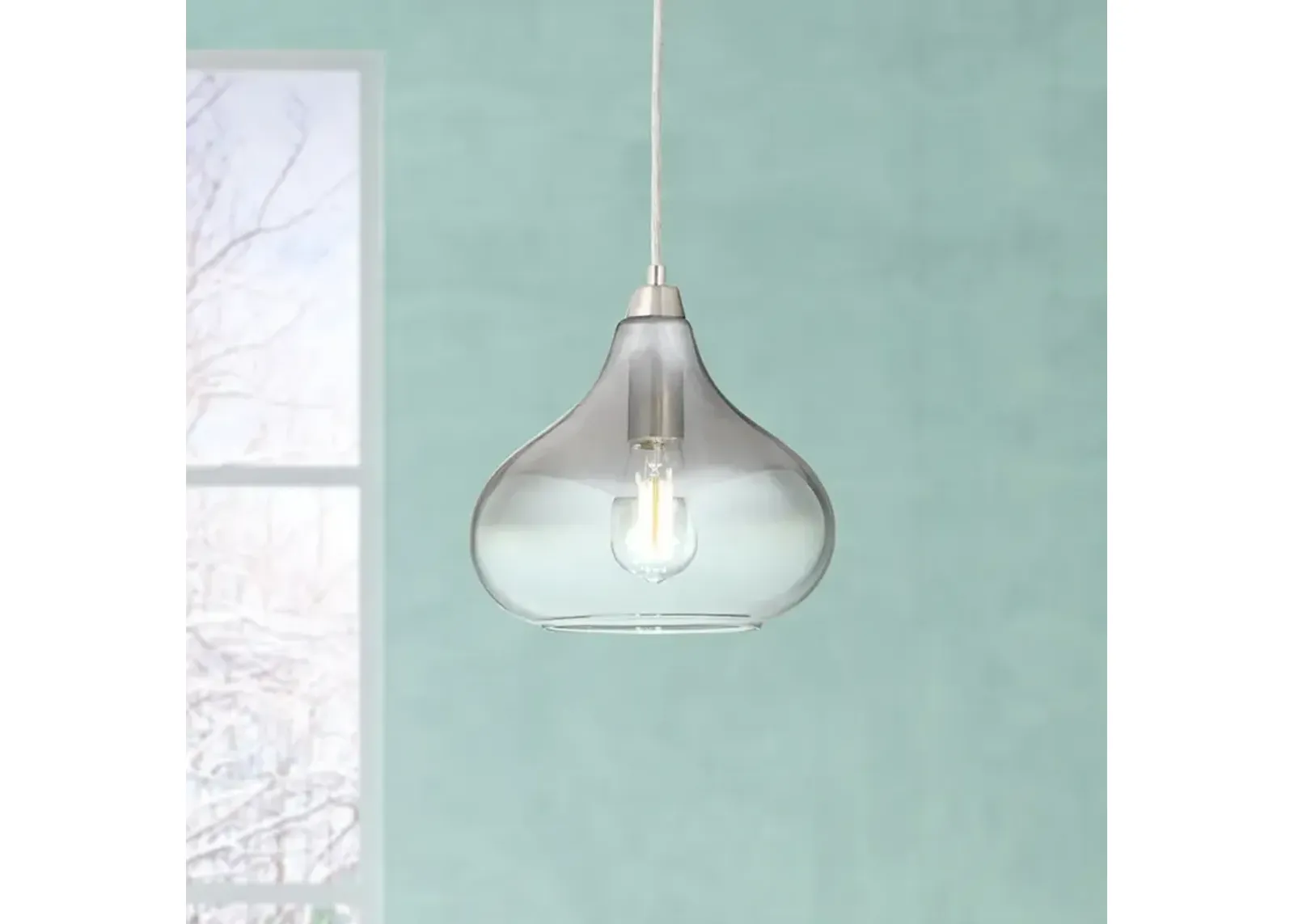 Possini Euro Eun 9 1/2" Wide Brushed Nickel and Glass LED Mini Pendant