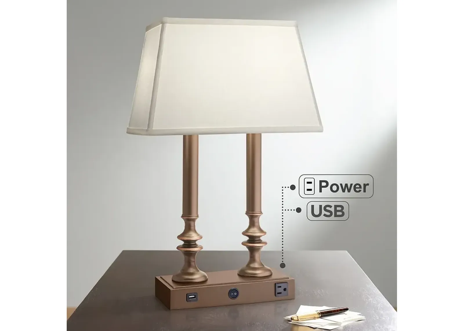 Stiffel Carson 23" High Oxidized Bronze USB and Outlet Lamp