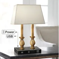 Stiffel 23" High Brass and Black USB Port and Outlet Desk Lamp