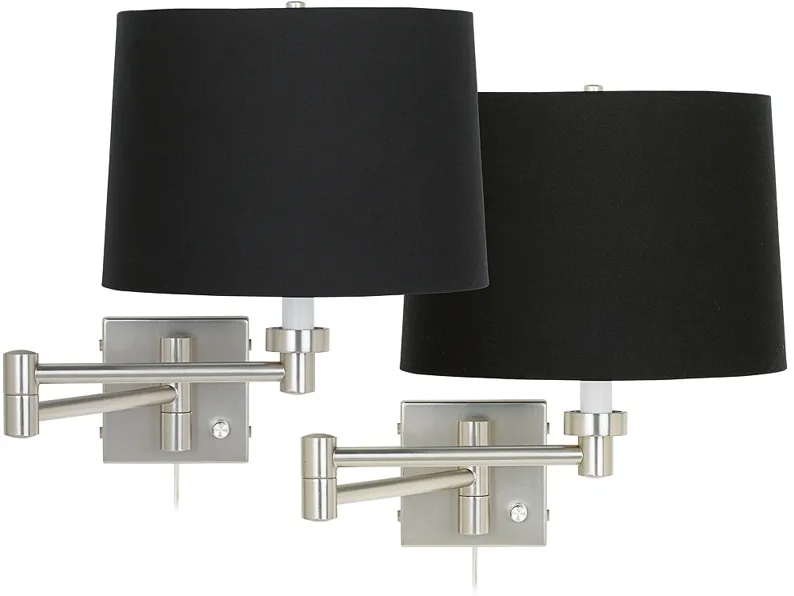 Possini Euro Nickel and Black Swing Arm Plug-In Wall Lamps Set of 2