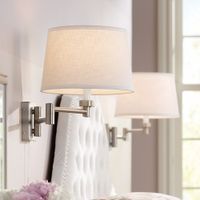 Possini Euro Nickel and White Swing Arm Plug-In Wall Lamps Set of 2
