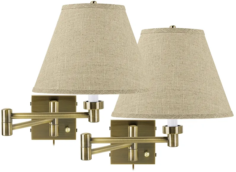 Barnes and Ivy Antique Brass Empire Shade Swing Arm Wall Lamps Set of 2