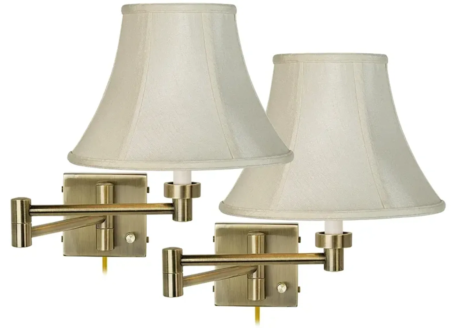 Barnes and Ivy Creme Bell Shade Antique Brass Swing Arm Wall Lamps Set of 2