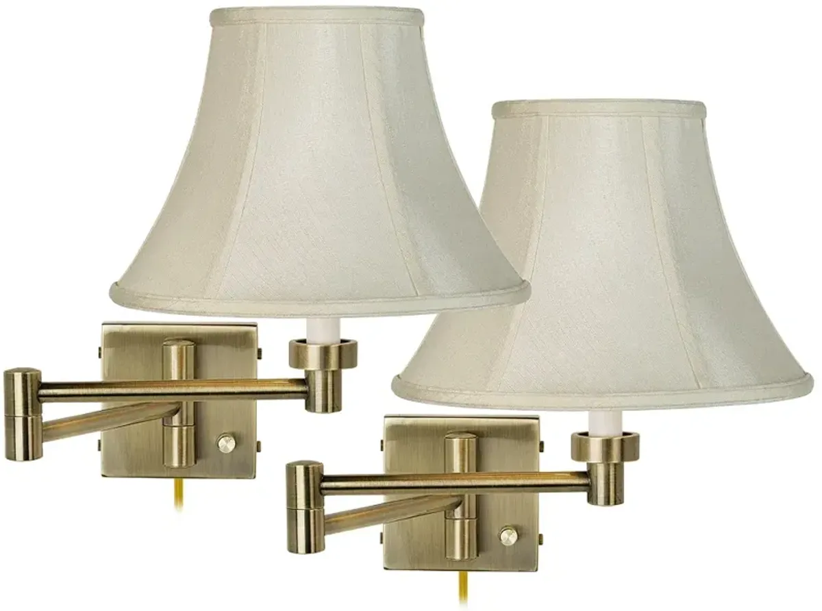 Barnes and Ivy Creme Bell Shade Antique Brass Swing Arm Wall Lamps Set of 2